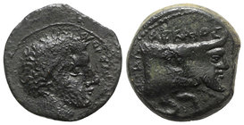 Sicily, Agyrion, c. 355-339 BC. Æ Hemilitron (17mm, 4.62g, 7h). Youthful male head r. R/ Forepart of man-headed bull r. Campana 3; CNS III, 6; SNG ANS...
