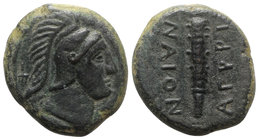 Sicily, Agyrion, c. 317-280 BC. Æ Tetras (20mm, 7.56g, 7h). Crude head (Ares or Athena?) r., wearing crested Attic helmet; trident behind. R/ Club. Ca...