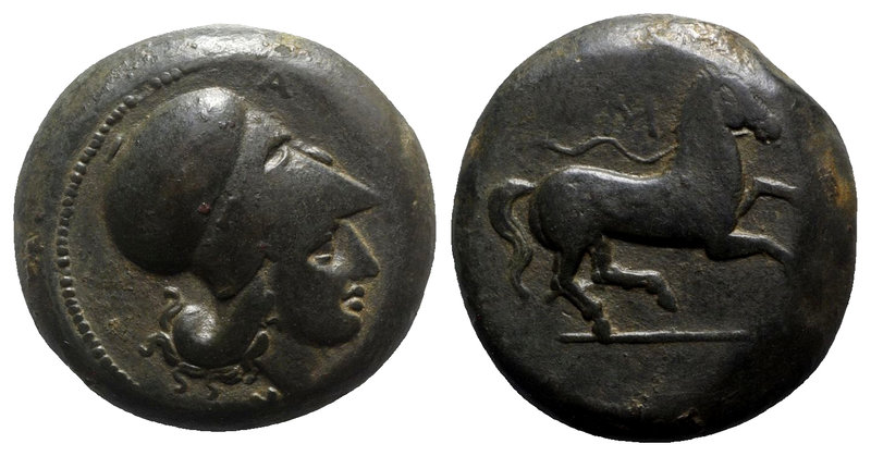 Sicily, Aitna, c. 355-339 BC. Æ (23mm, 16.00g, 9h). Head of Athena r., wearing C...