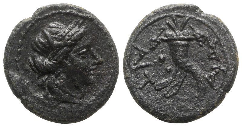 Sicily, Aitna, c. 210-150 BC. Æ Hexas (17mm, 3.68g, 12h). Head of Persephone r.,...