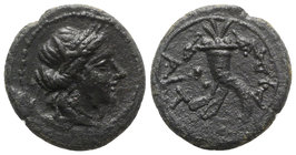 Sicily, Aitna, c. 210-150 BC. Æ Hexas (17mm, 3.68g, 12h). Head of Persephone r., wearing wreath of grain ears. R/ Filleted cornucopia. Campana 10c; CN...
