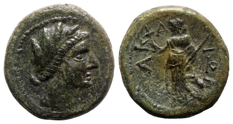 Sicily, Akrai, c. 2nd-1st century BC. Æ (23mm, 8.70g, 12h). Wreathed head of Kor...