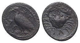 Sicily, Akragas, c. 425-406 BC. AR Litra (9mm, 0.61g, 9h). Eagle standing l. on capital. R/ Crab; IΛ below. Westermark, Coinage, Group III, 506; cf. S...
