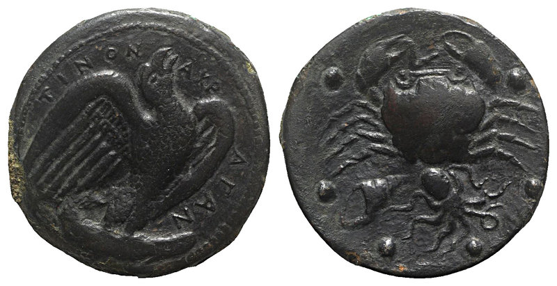 Sicily, Akragas, c. 420-406 BC. Æ Hemilitron (28mm, 20.21g, 6h). Eagle standing ...