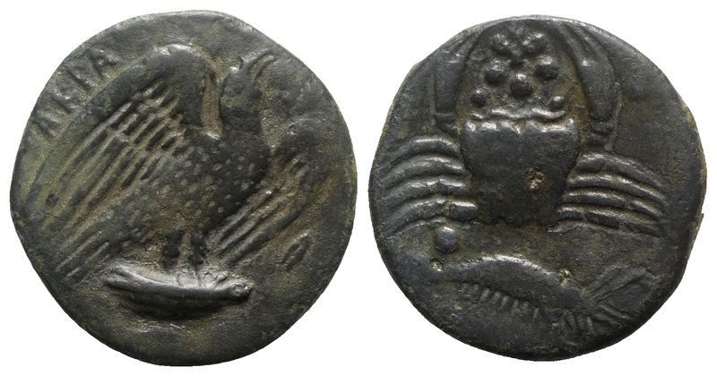 Sicily, Akragas, c. 420-406 BC. Æ Hemilitron (26.5mm, 17.36g, 1h). Eagle standin...