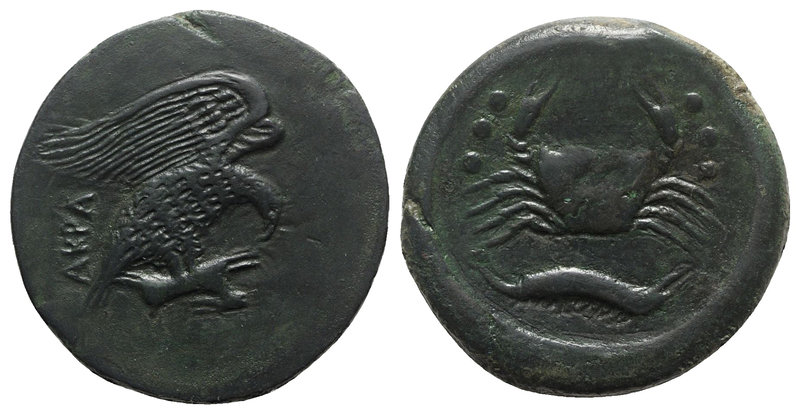 Sicily, Akragas, c. 420-406 BC. Æ Hemilitron (31mm, 20.49g, 3h). Eagle r., clutc...