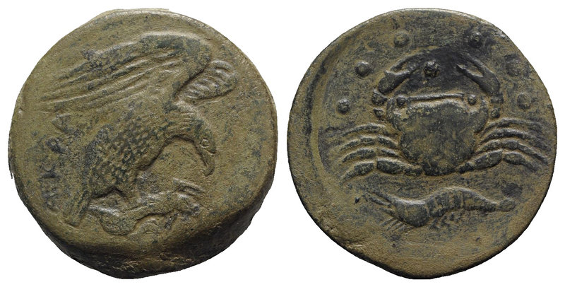 Sicily, Akragas, c. 420-406 BC. Æ Hemilitron (27mm, 16.58g, 11h). Eagle r., clut...