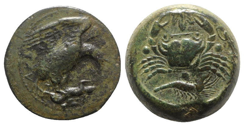 Sicily, Akragas, c. 420-406 BC. Æ Tetras – Trionkion (22mm, 11.20g, 3h). Eagle s...
