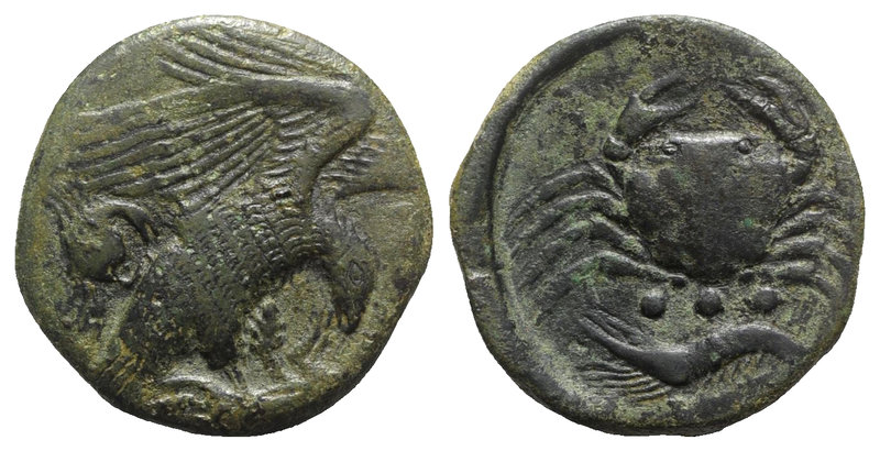 Sicily, Akragas, c. 420-406 BC. Æ Tetras – Trionkion (22mm, 10.90g, 12h). Eagle,...