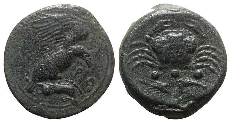 Sicily, Akragas, c. 420-406 BC. Æ Tetras – Trionkion (23mm, 10.34g, 6h). Eagle, ...