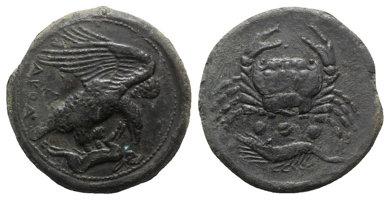 Sicily, Akragas, c. 420-406 BC. Æ Tetras – Trionkion (21mm, 9.32g, 12h). Eagle, ...