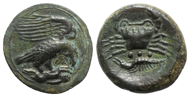 Sicily, Akragas, c. 420-406 BC. Æ Tetras – Trionkion (22mm, 5.61g, 3h). Eagle, w...