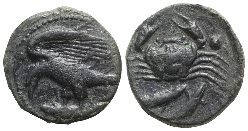 Sicily, Akragas, c. 420-406 BC. Æ Hexas (18mm, 7.88g, 1h). Eagle with spread win...