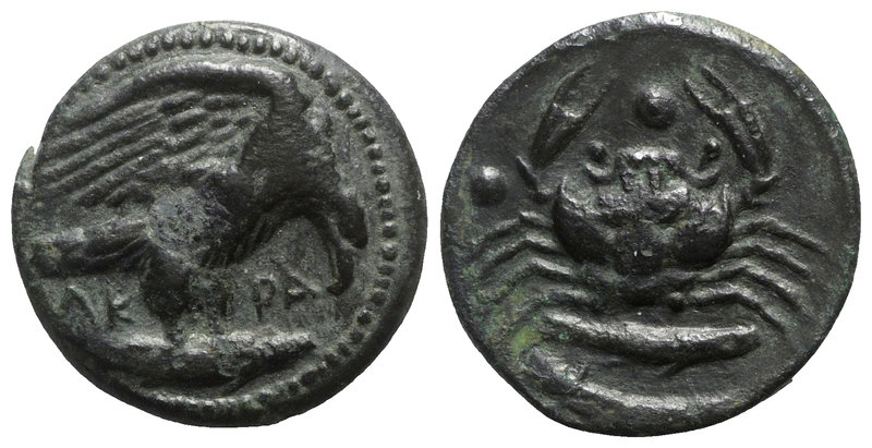 Sicily, Akragas, c. 420-406 BC. Æ Hexas (18mm, 7.85g, 7h). Eagle, with head lowe...