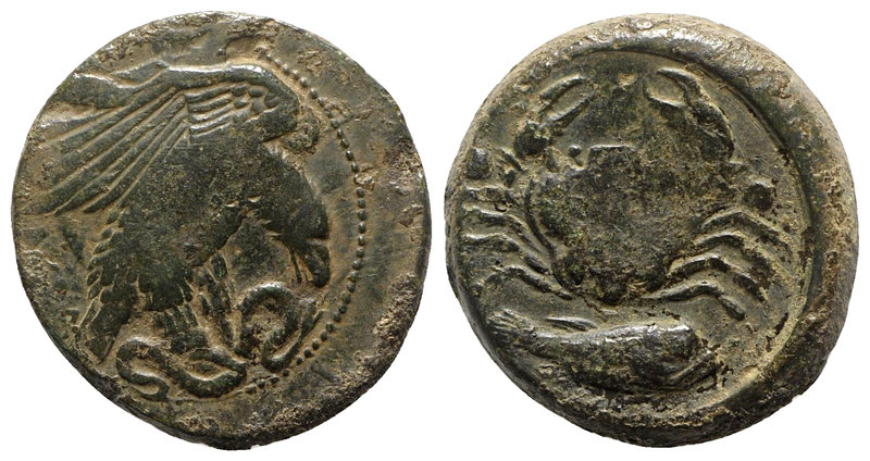 Sicily, Akragas, c. 420-406 BC. Æ Hexas (19mm, 6.80g, 1h). Eagle standing r. on ...