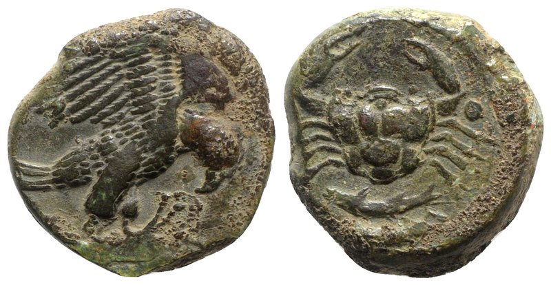 Sicily, Akragas, c. 420-406 BC. Æ Hexas (17mm, 6.61g, 6h). Eagle standing r. on ...