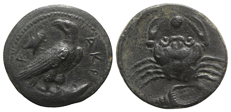 Sicily, Akragas, c. 415-406 BC. Æ Onkia (16mm, 3.50g, 11h). Eagle standing r. wi...
