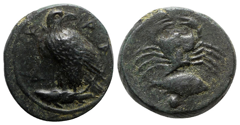 Sicily, Akragas, c. 415-406 BC. Æ Onkia (16mm, 3.85g, 3h). Eagle standing l. wit...