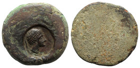 Sicily, Akragas, c. 415-406 BC. Æ Hemilitron (28mm, 14.33g). C/m: diademed head r. R/ Blank. Cf. CNS I, 104 A/CM. VF