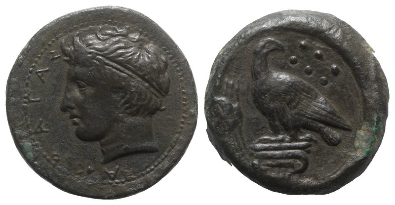 Sicily, Akragas, c. 400-380 BC. Æ Hemilitron (25mm, 18.36g, 3h). Diademed head o...