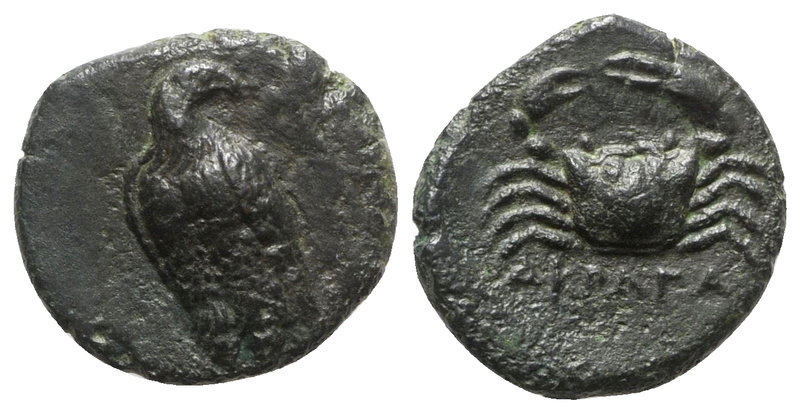 Sicily, Akragas, c. 338-317 BC. Æ Onkia (12.5mm, 1.61g, 2h). Eagle standing l., ...