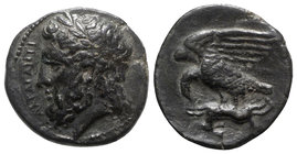 Sicily, Akragas, c. 338-317/287 BC. Æ (17mm, 3.55g, 9h). Laureate head of Zeus l. R/ Eagle standing l. on hare. CNS I, 116; SNG ANS 1113-4; HGC 2, 164...