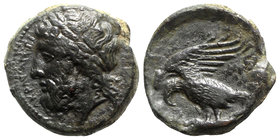 Sicily, Akragas, c. 338-317/287 BC. Æ (16.5mm, 4.81g, 6h). Laureate head of Zeus l. R/ Eagle standing l. on hare. CNS I, 116; SNG ANS 1113-4; HGC 2, 1...