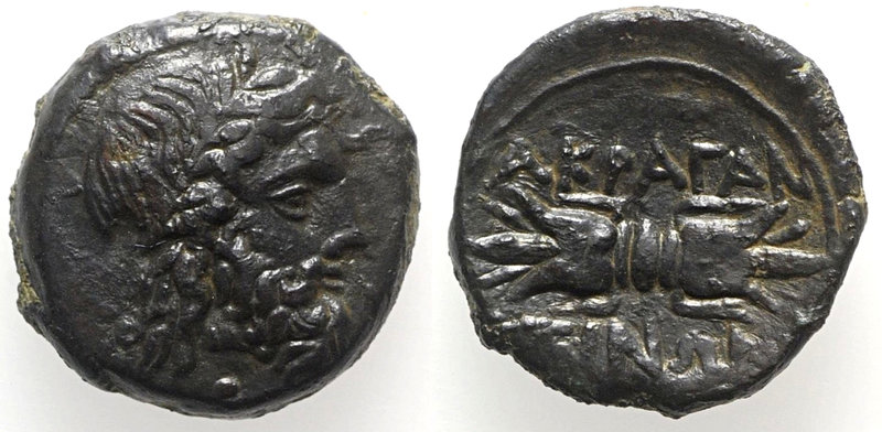 Sicily, Akragas, c. 300-287 BC. Æ (12mm, 1.96g, 9h). Laureate head of Zeus r. R/...