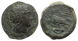 Sicily, Akragas. Phintias (287-279 BC). Æ (21mm, 5.83g, 12h). Laureate and beardless head of Zeus Hellanios r.; monogram(?) behind. R/ Two eagles stan...
