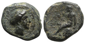 Sicily, Alaisa Archonidea, c. late 4th century BC. Æ (18mm, 4.64g, 12h). Female head r. R/ Apollo seated l. on omphalos, holding arrow and bow. Campan...