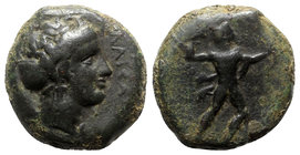 Sicily, Alontion, c. 357-354 BC. Æ (23mm, 13.47g, 6h). Laureate head of Zeus Eleutherios r. R/ Thunderbolt; barley grain to r. Campana 3; CNS II, p. 4...