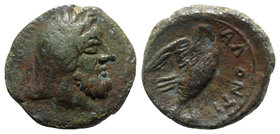 Sicily, Alontion, c. 210-180 BC. Æ (22mm, 7.55g, 12h). Laureate and bearded head of Herakles r. R/ Eagle standing r., with wings spread, clutching har...