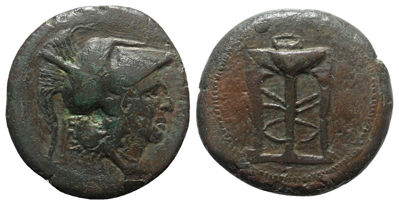 Sicily, Ameselon, c. 340-330 BC. Æ Hemilitron (28mm, 15.80g, 3h). Helmeted head ...
