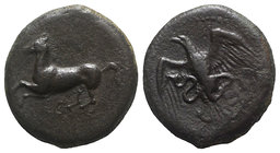 Sicily, Ameselon, c. 340-330 BC. Æ Hexas (15mm, 4.61g, 5h). Horse galloping l. R/ Eagle flying upward, clutching serpent in talons. Campana 2; CNS III...