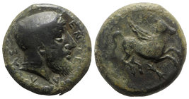 Sicily, Entella. Campanian mercenaries, c. 316/10-300/290 BC. Æ (21mm, 9.33g, 12h). Bearded male head r., wearing Campanian helmet. R/ Pegasos flying ...