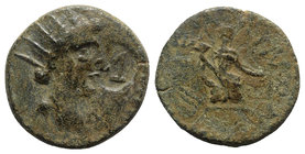Sicily, Entella. L. Sempronius Atratinus, c. 36 BC. Æ (21mm, 8.03g, 12h). Draped bust of Helios r.; c/m: ENT monogram within incuse circle. R/ Female ...