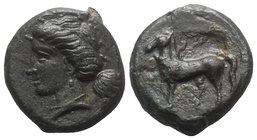 Sicily, Eryx, 4th century BC. Æ (15mm, 5.35g, 5h). Female head l. R/ Horse stepping l. Campana 51; CNS I, 19; SNG ANS -; HGC 2, 327. Some roughness on...