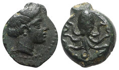 Sicily, Eryx, c. 330-260 BC. Æ (12mm, 1.73g, 12h). Head of female r. R/ Octopus. Campana 55a; CNS I, 24; SNG ANS -; HGC 2, 949 (Motya). Green patina, ...