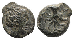 Sicily, Eryx, c. 330-260 BC. Æ (9mm, 1.16g, 12h). Head of female r. R/ Octopus. Campana 55a; CNS I, 24; SNG ANS -; HGC 2, 949 (Motya). Green patina, V...