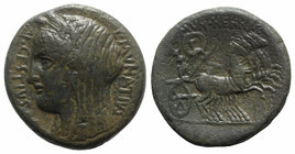 Sicily, Henna. Roman rule, 44-36 BC. Æ As (29mm, 21.01g, 11h). L. Munatius and L. Cestius, duorviri. Veiled head of Demeter l., wearing stephane and g...