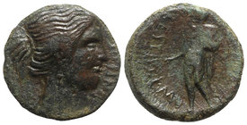 Sicily, Henna. Roman rule, 44-36 BC. Æ (20mm, 6.64g, 12h). L. Munatius and M. Cestius, duoviri. Female head (Persephone?) r. R/ Triptolemos standing l...