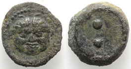 Sicily, Himera, c. 430-409 BC. Æ Hexas (21mm, 9.17g, 12h). Gorgoneion. R/ Two pellets. CNS I, 4; HGC 2, 469. Green patina, Good Fine - near VF