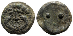 Sicily, Himera, c. 430-409 BC. Æ Hexas (23mm, 12.91g, 12h). Gorgoneion. R/ Two pellets. Cf. CNS I, 4 (different style); cf. HGC 2, 469. Rare, green pa...