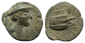 Gaul, Massalia, after 49 BC. Æ (14mm, 1.80g, 6h). Head of Mercury r., wearing petasos. R/ Prow of galley. Depeyrot -. Green patina, VF