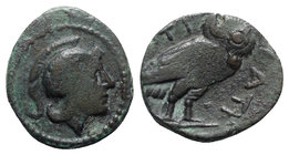 Northern Apulia, Teate, c. 275-225 BC. Æ (21mm, 7.32g, 10h). Helmeted head of Athena r. R/ Owl r., wings closed. HNItaly 701; SNG ANS 740-1. Rare, gre...