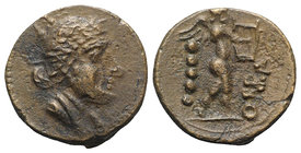 Southern Apulia, Orra, c. 210-150 BC. Æ Quincunx (16mm, 5.19g, 12h). Draped bust of Venus r., wearing laureate stephanos. R/ Cupid standing r., playin...