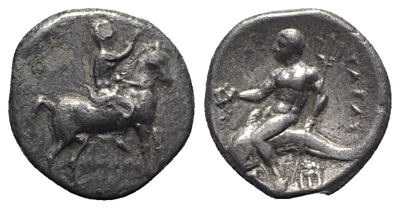 Southern Apulia, Tarentum, c. 272-240 BC. AR Nomos (19mm, 6.25g, 7h). Youth on h...