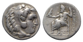 Kings of Macedon, Philip III Arrhidaios (323-317 BC). AR Drachm (18mm, 4.17g, 12h). Sardis, c. 323-2. Head of Herakles r., wearing lion's skin headdre...