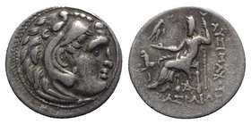 Kings of Thrace, Lysimachos (305-281 BC). AR Drachm (18mm, 4.17g, 12h). In the types of Alexander III of Macedon. Kolophon, c. 299/8-297/6 BC. Head of...