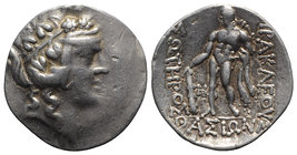 Islands of Trace, Thasos, c. 150-50 BC. AR Tetradrachm (31.5mm, 16.77g, 12h). Wreathed head of young Dionysos r. R/ Herakles standing l., holding club...